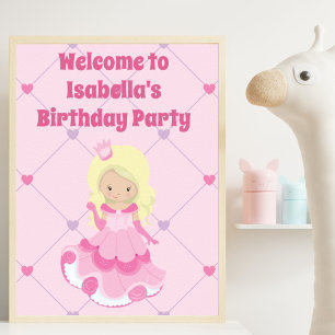 Poster Jolie Princesse Personnalisée Filles roses fête d'