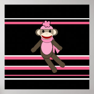Poster Jolie rose Sock Singe Fille Fleur Casquette Stripe