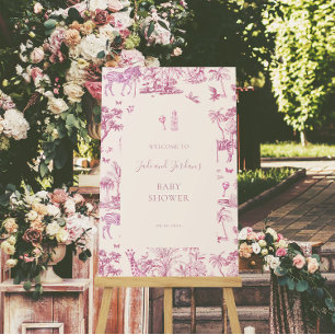 Poster Jolie Safari Toile de Jouy   Baby Shower Rose