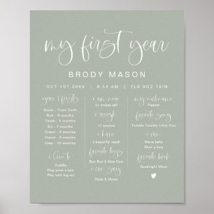 Poster JOLIE Sage Green Boho Boy Premier anniversaire Jal