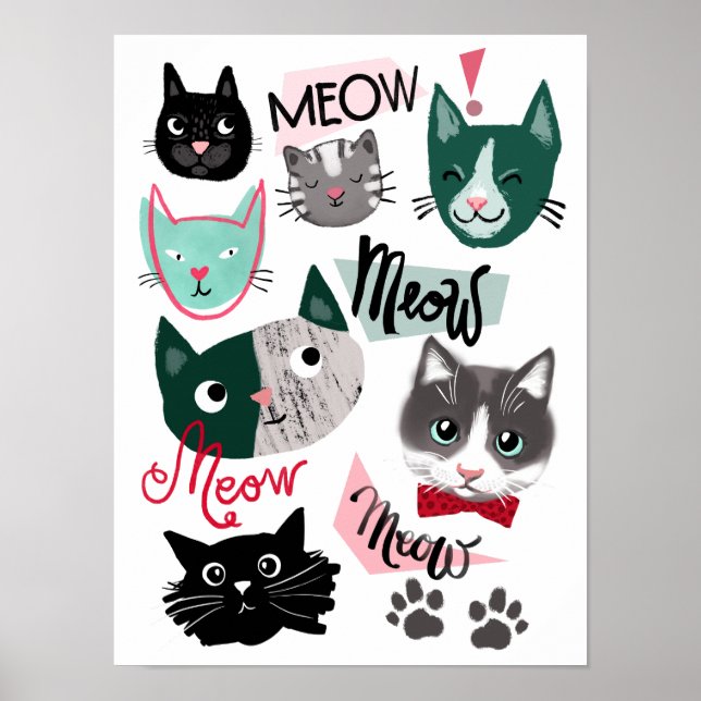 Poster Jolie salle de jeux chat amusant face à l'affiche  (Devant)