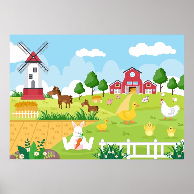 Poster jolie salle pour enfants Maison de ferme (Devant)