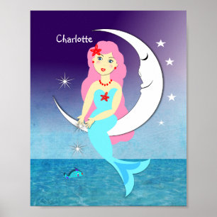 Poster Jolie Sirène Sur La Lune Personnalisée