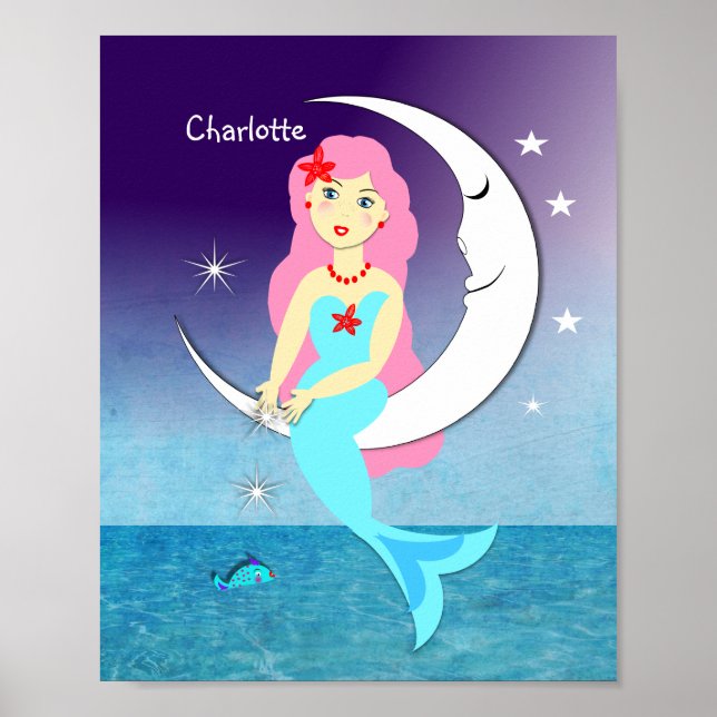Poster Jolie Sirène Sur La Lune Personnalisée (Devant)