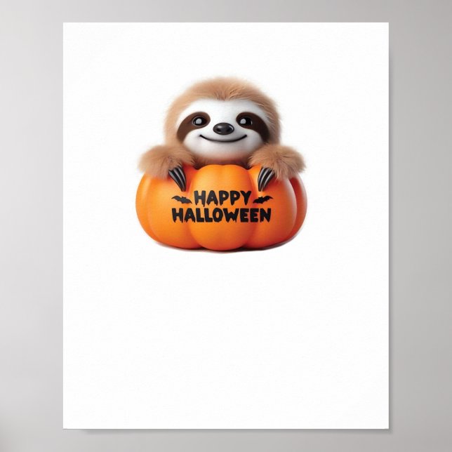Poster Jolie Sloth assise dans un Citrouille. Hauteur heu (Devant)