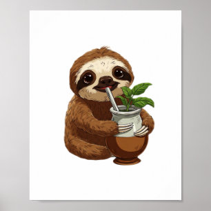 Poster Jolie Sloth Boire Yerba Mate - Adorable Kawaii A