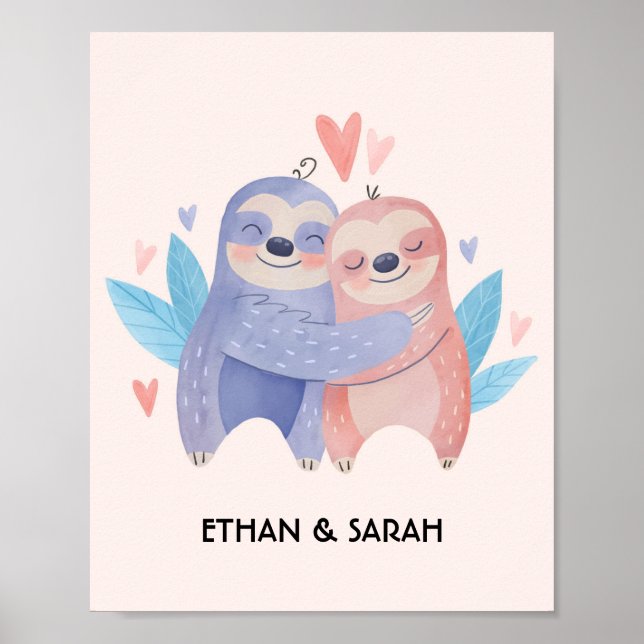 Poster Jolie Sloth Couple Personnalisé Saint Valentin (Devant)