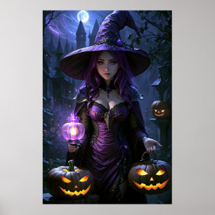 Poster Jolie sorcière d'Halloween Animée
