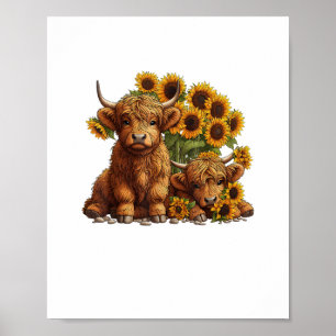 Poster Jolie vache écossaise Highland Sunflower Mothers D