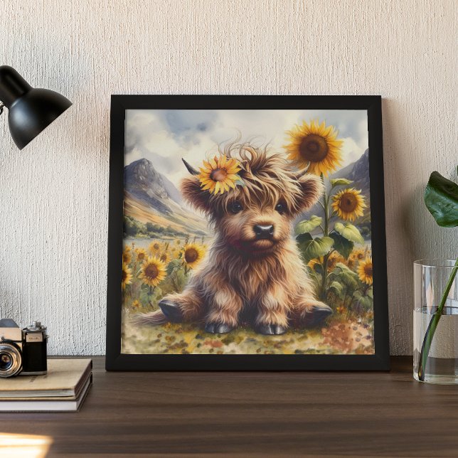 Poster Jolie Vache Highland Aux Tournesols (Créateur téléchargé)