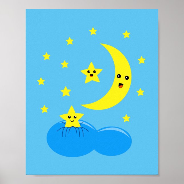 Poster Jolies étoiles et lune dans le ciel ! (Devant)