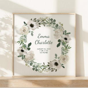 Poster Jolies fleurs blanches et vertes statistiques de n