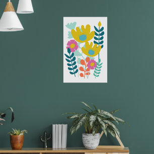 Poster Jolies fleurs colorées mur vert jaune 