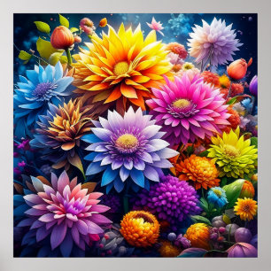 Poster Jolies fleurs d'art aquarelle en couleur Ai 