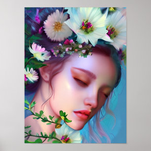 Poster Jolies fleurs de fée dans les cheveux Art Fantasti