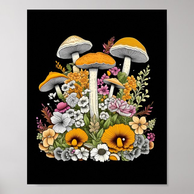 Poster jolies fleurs et champignons (Devant)