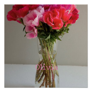 Poster Jolies Fleurs Pour Février Photo+Nom Personnalisé