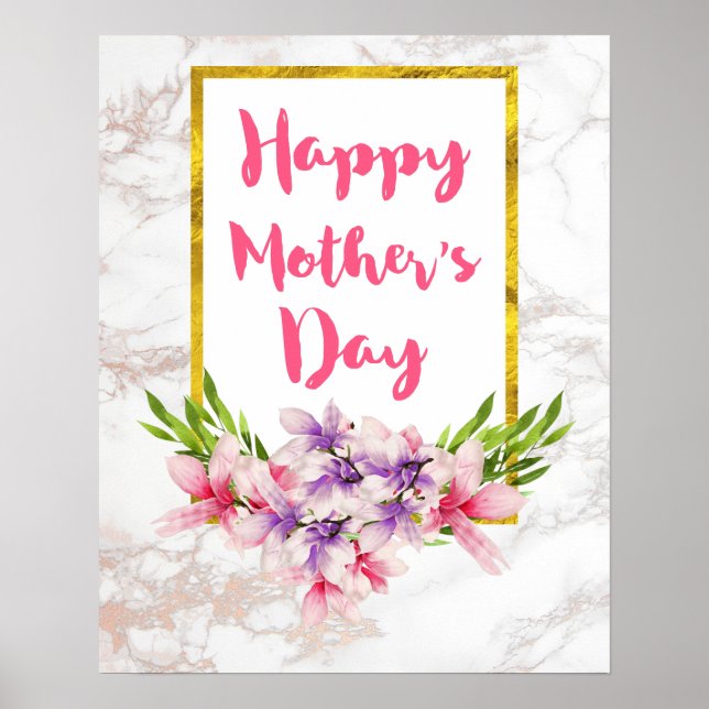Poster Jolies fleurs sur le Marbre blanc Fête des Mères (Devant)