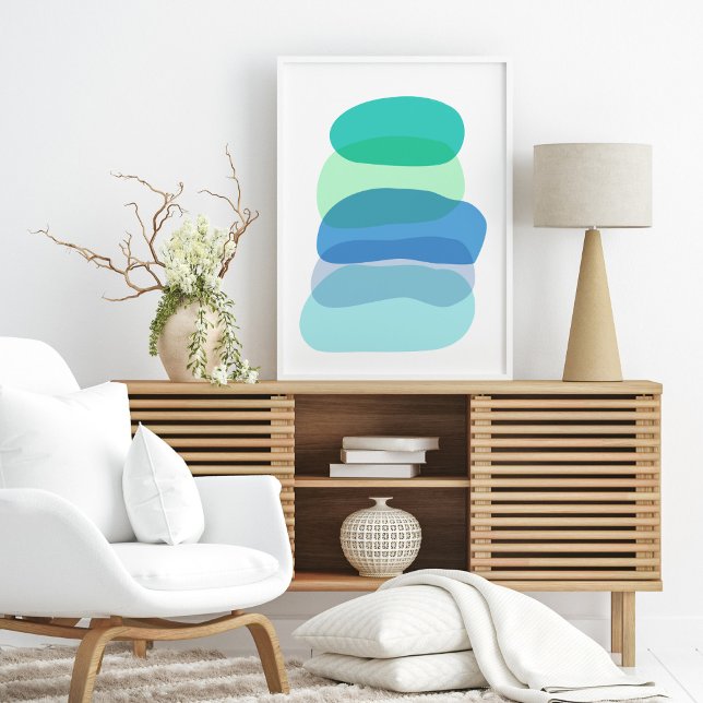 Poster Jolies formes géométriques Abstraites en bleu et v (Créateur téléchargé)