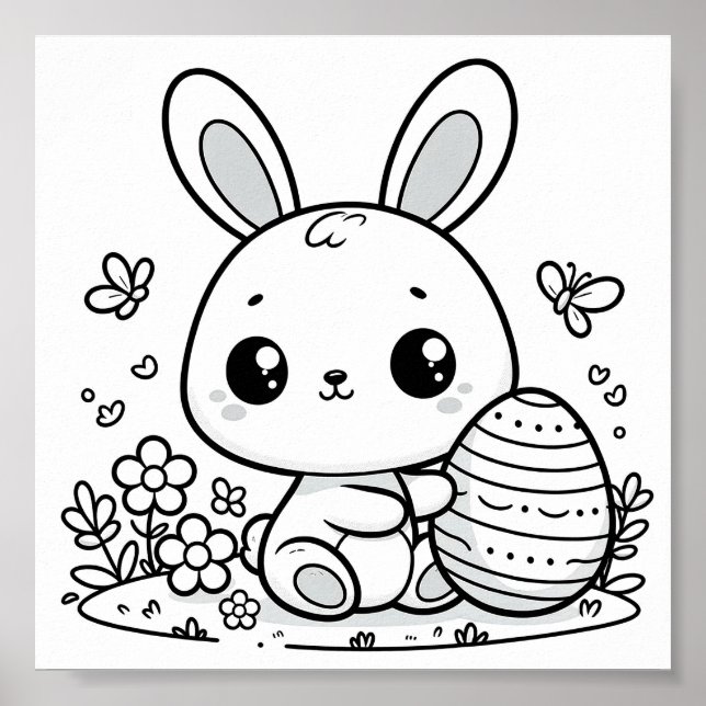 Poster Jolies pages de coloriage du lapin de Pâques Impri (Devant)