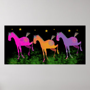 Poster Jolies poneys sous les étoiles