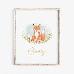 Poster Jolis Arts de Mur de Renard Floral Mignon pour la