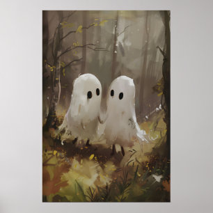 Poster Jolis fantômes aux couleurs de la forêt automnale,