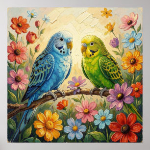 Poster Jolis perroquets bleus et verts