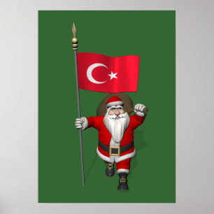 Poster Jolly Père Noël Avec Drapeau De Turquie