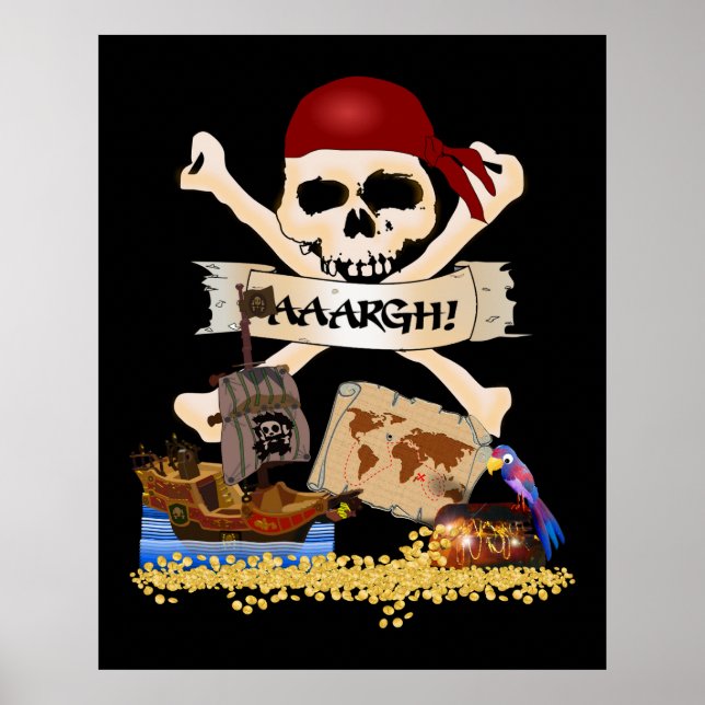 Poster Jolly roger, Bateau pirate & Poitrine de pirate (Devant)