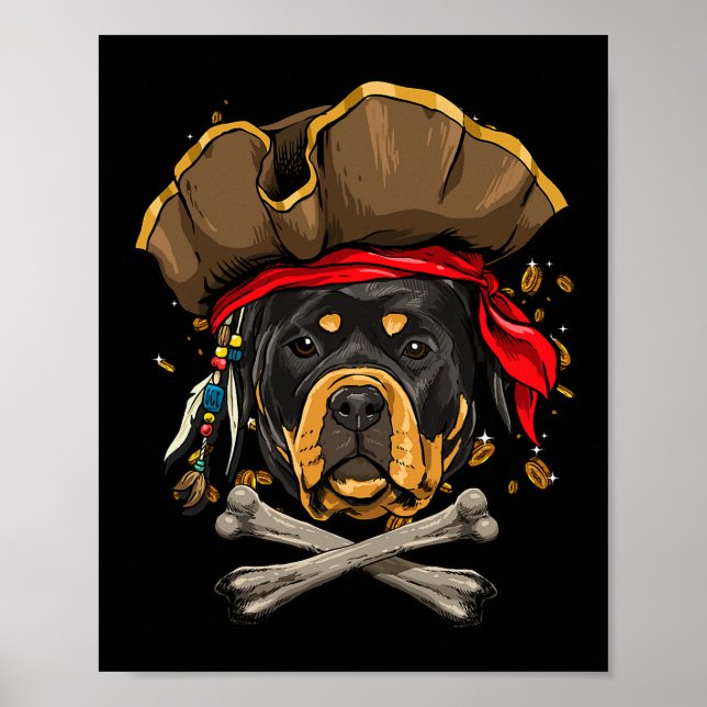 Poster Jolly roger de chien Rottweiler Pirate Drapeau Cro (Devant)