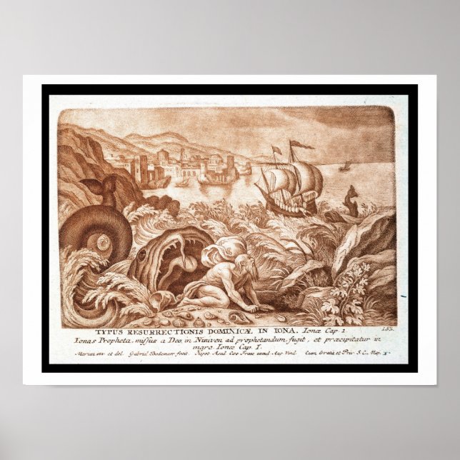 Poster Jonah et la baleine, illustration tirée d'une Bibl (Devant)