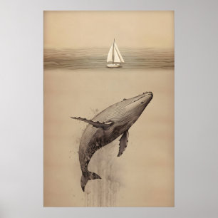 Poster Jonas et la baleine Bible aquarelle minimaliste