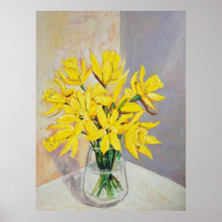 Poster jonquilles en verre vase aquarelle