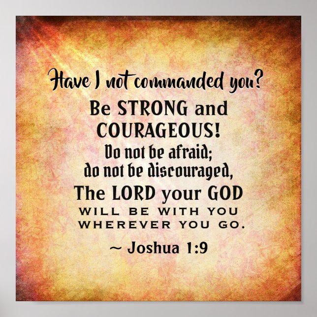 Poster Joshua 1:9 Be Strong and Courageous, Bible Versets (Devant)