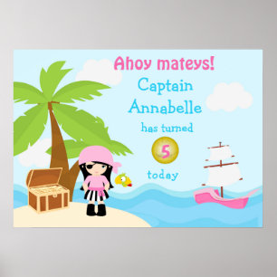 Poster Jote Black Cheveux Pirate Girl Rose Anniversaire P