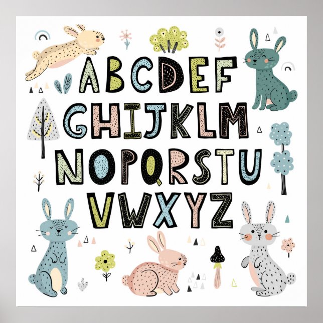 Poster Jote Lapin Lapin ABC Alphabet Lettres Éducatives (Devant)