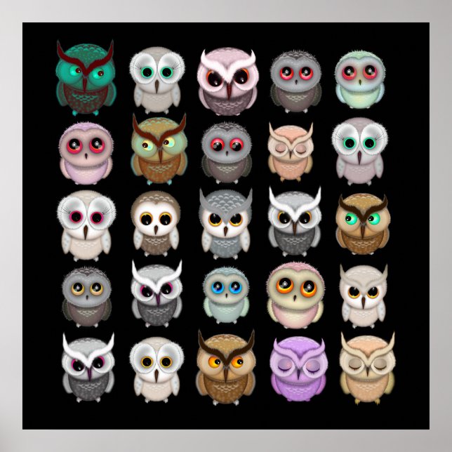 Poster Jote Little Owls Illustrations Art Amusant (Devant)