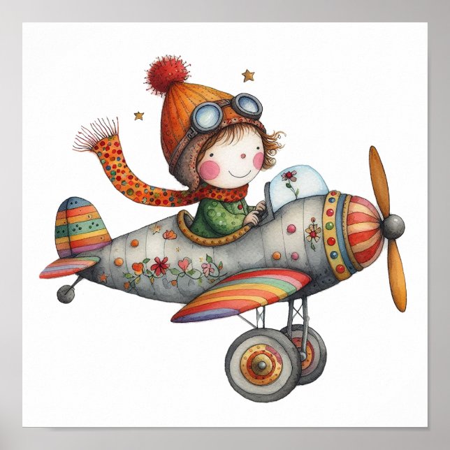 Poster Jote Old Propeller Plane Art pour enfants (Devant)