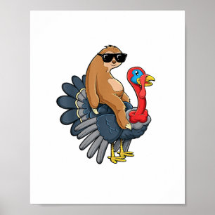 Poster Jote Sloth équitation Turquie Drôle Thanksgiving H