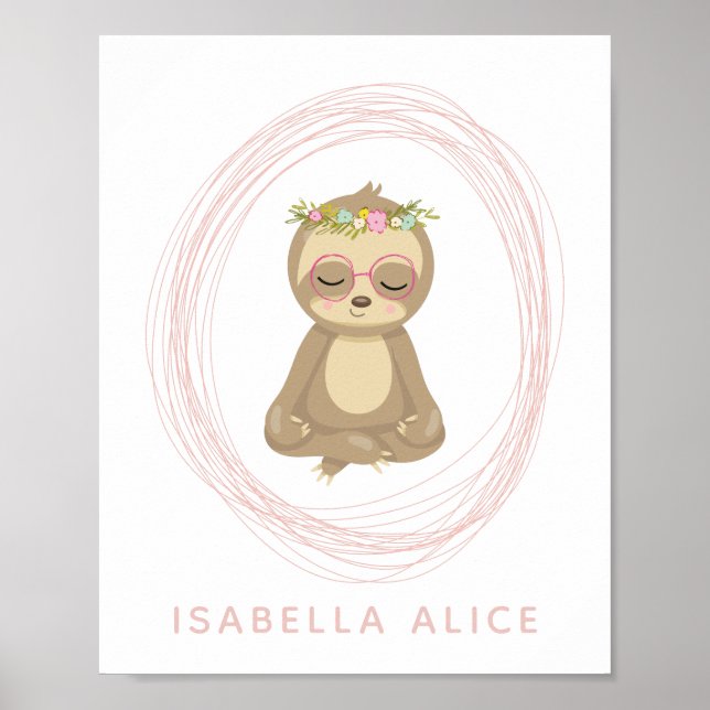 Poster Jote Sloth Rose Zen Yoga Lotus Art Personnalisé (Devant)