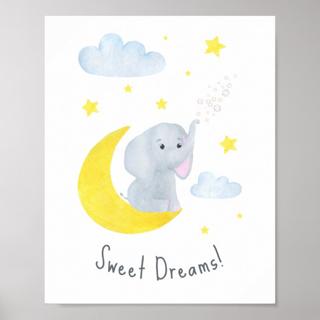 Poster Jote Sweet Dreams Citer Elephant Nursery Wall Art (Devant)