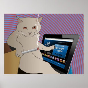 Poster Jouant, chat de tabagisme jouant le casino d'ipad