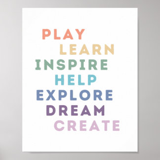 Poster Jouer, apprendre, inspirer, aider, explorer, rêver
