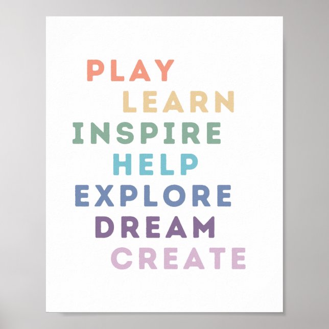 Poster Jouer, apprendre, inspirer, aider, explorer, rêver (Devant)