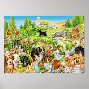 Poster Jouer aux chiots