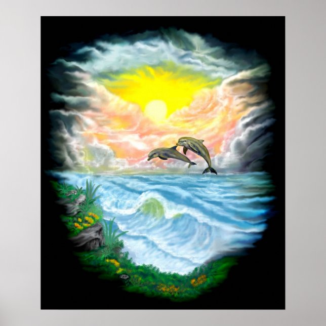 Poster Jouer aux dauphins sous le soleil (Devant)