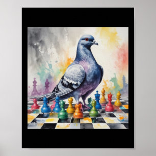 Poster Jouer Aux Échecs Avec Un Sticker Pigeon