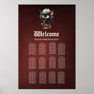 Poster Jouer Chat Noir sur Bicycle Rouge