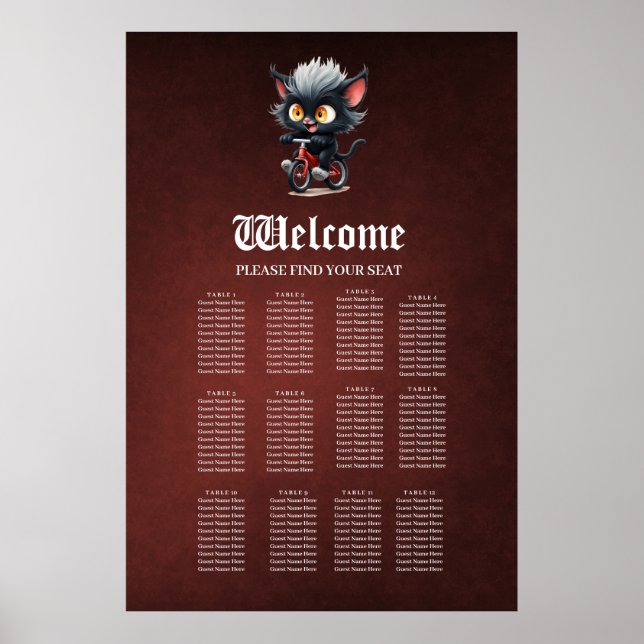 Poster Jouer Chat Noir sur Bicycle Rouge (Devant)